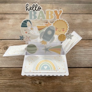 Tarjeta de bebé 3D desplegable sin género específico | Colores bohemios modernos | Temática espacial | Envío gratuito a EE. UU.