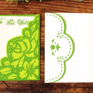 Carte Bon rétablissement l Blanc vert l Floral l Découpe l Intérieur vierge l Livraison gratuite