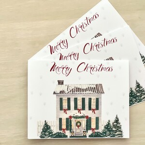 Lot de 6 l 10 ou 12 cartes de Noël l Scène de maison de Noël à l'aquarelle l Intérieur vierge