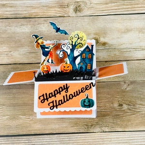 3D Box Pop Up Halloween Karte l Hexe Thema l Kessel Schwarze Katze Friedhof l Falten flach l Kostenloser US Versand