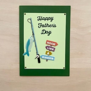 Biglietto per la festa del papà l Buona festa del papà l Tema pesca l Verde blu l Interno vuoto l Spedizione gratuita negli Stati Uniti