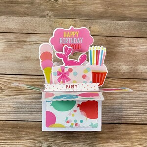 Tarjeta de cumpleaños desplegable 3D, divertida y brillante, con diseño de cupcake, globo y helado. Se pliega para enviar por correo. Envío gratuito a EE. UU.