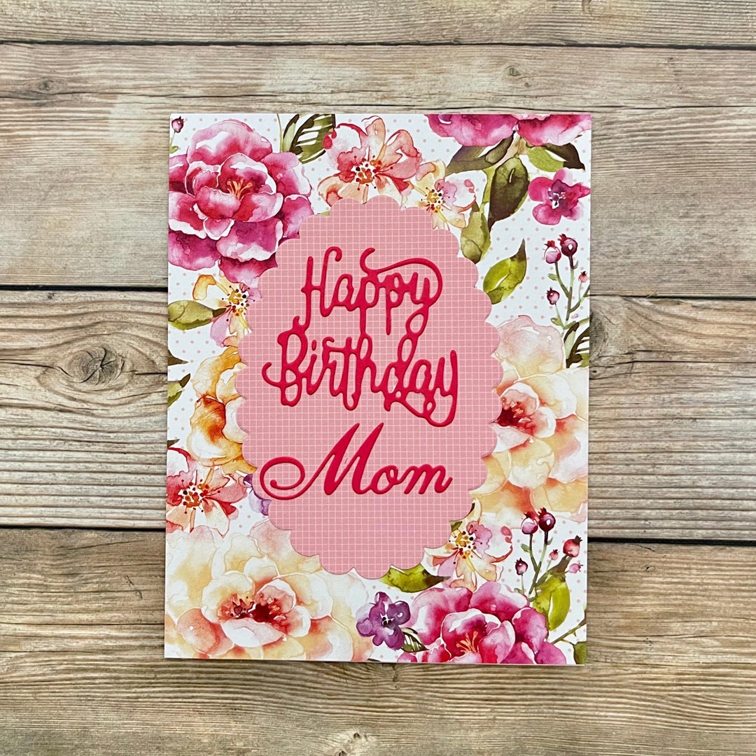 Digital Happy Birthday Mom Card. Each Flower Element is