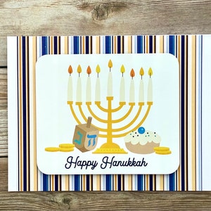Carte de Hanoucca l Bleu jaune blanc l Menorah l Intérieur vierge l Unique l Livraison gratuite