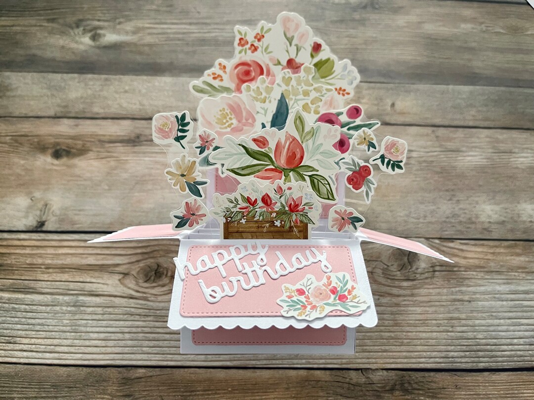3D Box Pop up Birthday Card Floral Flowers Theme Pink Dark - Etsy