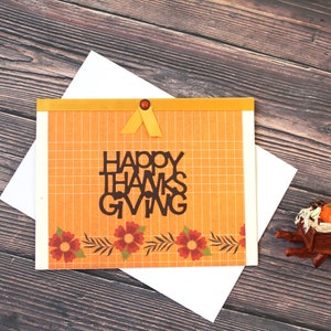 Thanksgiving-kaart l Bloemen l Bruin Rood Geel Oranje l Strik l Blanco binnenkant l Gratis verzending in de VS