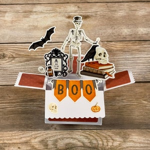 3D Box Pop Up Halloween Karte l Skelett l Gothic Halloween Szene l Krähe l Schädel l Boo l Faltbar flach l Kostenloser US Versand