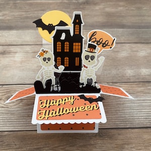 Biglietto di auguri di Halloween pop-up 3D l Scheletri, casa stregata l Pipistrelli, luna l Biglietto per bambini/lei l Si piega in modo piatto l Spedizione gratuita negli Stati Uniti