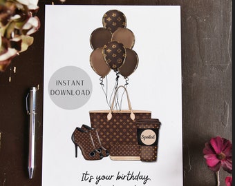Print At Home Birthday Card, Celebrate in Style,  Elegant Purse Shoes, 5x7 Instant Download JPG PNG PDF, Blank Inside, Envelope File