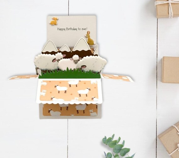 3D Box Pop up Birthday Card Sheep Theme Happy Birthday to - Etsy