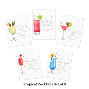 Biglietti d'auguri con ricette di bevande multi-design (confezione da 5) l Confezione da 5 biglietti di auguri con ricette di cocktail l Inviti per feste