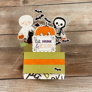 3D Box Pop Up Halloween Karte l Eat Drink Be Scary Mummy Skeleton l Kürbis l Schwarz Weiß Orange Grün l Fledermaus falten flach l Kostenloser Versand in die USA
