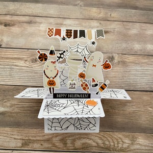 3D Box Pop Up Halloween Karte l Schwarz und Weiß l Süßes oder Saures l Spinnen l Gruseliger Spaß l Falt flach l Kostenloser US Versand