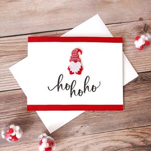 Carte de Noël l Gnome l Ho Ho Hol l Rouge blanc noir l Scandinave rustique l Intérieur vierge l Livraison gratuite aux États-Unis