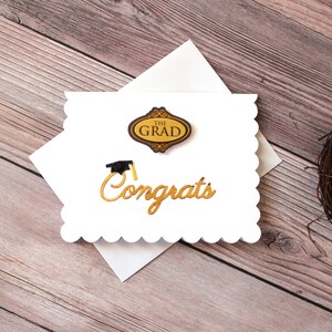 Tarjeta de graduación l Felicitaciones l Gorra l Negro Beige Dorado l Borde festoneado l Interior en blanco l Envío gratuito a EE. UU.