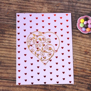 Valentijnsdagkaart l Roze rood goud l Harten l Filigraan l Folie l Blanco binnenkant l Uniek l Gratis verzending in de VS
