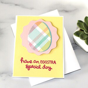Osterkarte, Have an Eggstra Special Day, Ei, Pink Gelb Blau, innen leer, kostenloser US-Versand, einzigartig, einzigartig!