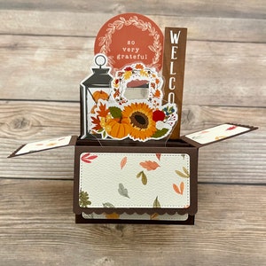 Tarjeta de Acción de Gracias de Otoño 3D Box Pop l Agradecido y agradecido l Corona de calabazas Flores Hojas l Se pliega para enviar por correo l Envío gratuito a EE. UU.