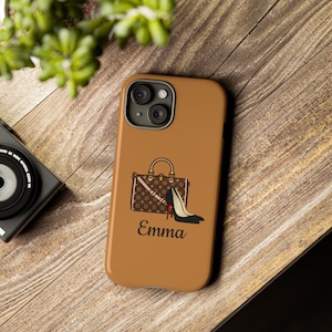 Chic Purse and Heels Phone Case | Tough Case for iPhone & Samsung | Fashionista Gift | Custom Name in Black | Stylish Protective Cover