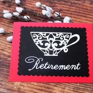 Carta di pensionamento l Tazza da tè l Rosso Bianco Nero l Interno vuoto l Spedizione gratuita l Unico l Unica nel suo genere