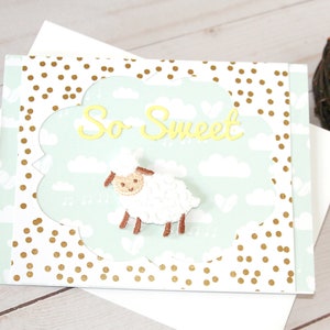 Blauwe babykaart l Schaap l So Sweet l Gouden stippen l Wolken l Blanco binnenkant l Gratis verzending in de VS