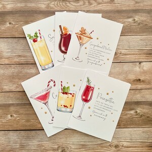 Set di 6 o 12 biglietti di Natale l Biglietti bianchi l Ricette di cocktail natalizi ad acquerello l Unici e diversi l Interno vuoto