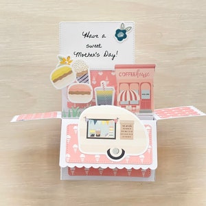 Biglietto pop-up per la festa della mamma con scatola 3D l Tema dolci l Macarons gelato Boba l Food truck pieghevole per la spedizione l Spedizione gratuita negli Stati Uniti l Unico