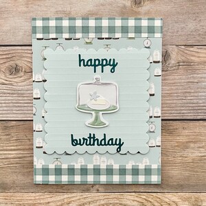 Geburtstagskarte Geburtstagskarte Happy Birthday l Stück Kuchen l Blauer Vichy-Karo l Kuchen l Leerzeichen innen l Kostenloser Versand in die USA