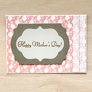 Tarjeta del Día de la Madre l Rosa Gris Dorado Floral l Cinta l Interior en blanco l Envío gratuito a EE. UU. l Única l Única en su tipo