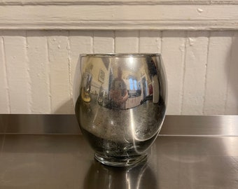 Chic Silver Mercury Glass Antiqued Finish Vase, Vintage Style, Unique One of a Kind, 5 inches H x 5 inches W