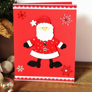 Cartão de Natal l Papai Noel l Vermelho, Preto e Branco l Flocos de Neve l Fita l Em Branco por Dentro l Frete Grátis nos EUA