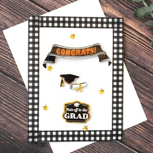 Afstudeerkaart l Gefeliciteerd l Cap Diploma l Zwart-witgoud l Sterren l Plaid l Blanco binnenkant l Gratis verzending in de VS