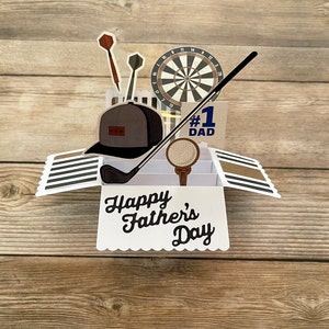 3D-doos Vaderdag-pop-upkaart l Golf en darten Thema #1 Vader l Fijne Vaderdag l Plat gevouwen voor verzending l Gratis verzending in de VS