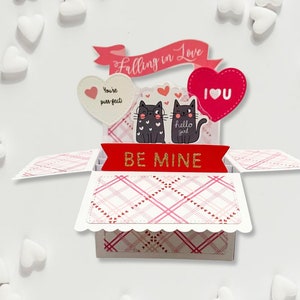 Tarjeta emergente 3D Box Box para el Día de San Valentín l Sé mío l Eres purr-fecto l Tema católico l Corazones l Rojo, blanco y rosa l Se pliega para enviar por correo