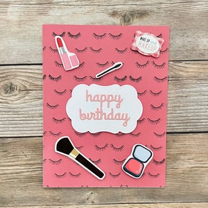 Cartão de aniversário l Fashionista l Cílios l Rosa Preto l Em branco por dentro l Único l Frete grátis para os EUA