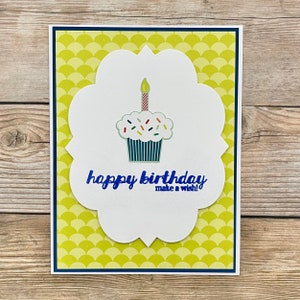 Geburtstagskarte l Make a Wish l Cupcake l Grün Weiß l Blau l Innen leer l Einzigartig l Einzigartig l Kostenloser US Versand
