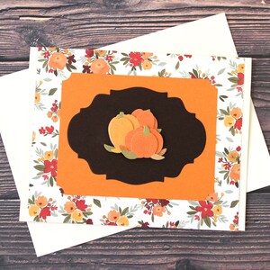 Thanksgiving-kaart l Pompoenen Bloemen l Oranje Bruin Geel l Blanco binnenkant l Gratis verzending in de VS