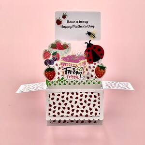 3D Box Pop Up Muttertagskarte l Berry Pun Theme l Have a Berry Happy Muttertag l Erdbeeren und Blaubeere l Falten flach zum Verschicken