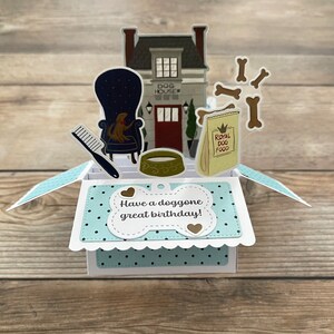Tarjeta de cumpleaños desplegable en caja 3D | Tema de juego de palabras con perros | Casa de perro elegante | Perro lindo | Se pliega para enviar por correo | Envío gratuito a EE. UU.