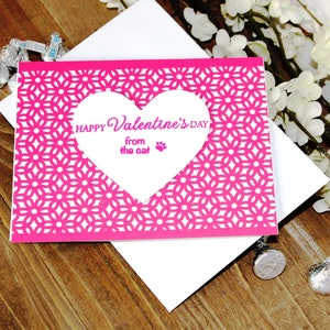 From the Cat Valentijnsdagkaart l Roze wit l From the Cat l Pootafdruk l Bont baby l Bloemenhart, uniek, uniek, gratis verzending in de VS