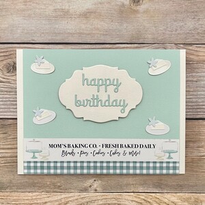 Geburtstagskarte l Mom's Baking Company l Frisch gebacken l Blaue Creme kariert l Kuchen l Blank Innenseite l Kostenloser Versand in die USA