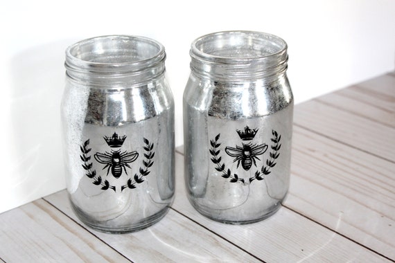 Single Antique Finish Mercury Glass Mason Jars Bee Motif - Etsy