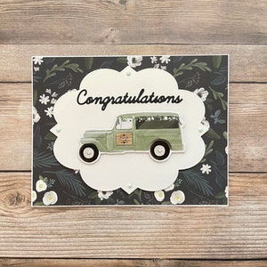 Hochzeitskarte l Verlobung l Beste Wünsche l Vintage Lieferwagen l Floral l Moderne Farben l Innen leer l Gratis US-Versand