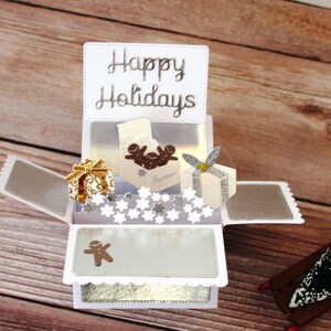 Biglietto di auguri natalizio pop-up 3D l Buone feste l Omino di pan di zenzero con stelle l Argento oro bianco l Si piega piatto per la spedizione l Spedizione gratuita negli Stati Uniti