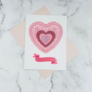Biglietto di San Valentino l Cuori glitterati e in pizzo l Rosa e bianco l Striscione di San Valentino l Pezzo unico l Spedizione gratuita negli Stati Uniti