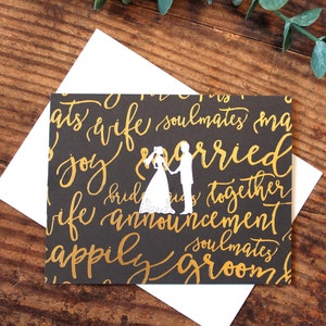 Hochzeitskarte l Just Married l Weissgold l Braut Bräutigam Silhouette l Innen leer l Gratis US-Versand