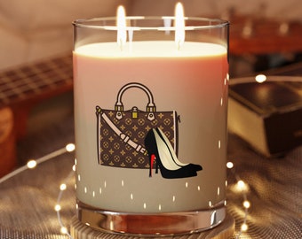 Personalizable High End Bag and Shoes Graphic, Double Wick Premium Scented Candle, Full Glass, 11oz, Double Wick Soy Candle, 65 Hour Burn