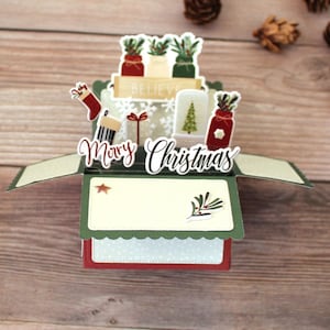 3D Box Pop Up Weihnachtskarte l Frohe Weihnachten Einmachgläser Schneekugel Strümpfe l Rot Grün l Falten flach für den Versand l Kostenloser US Versand