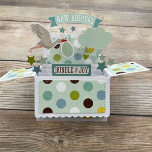 3D Box Pop Up Babykarte l Gender Neutral l Storch Thema l Herzen l Sterne l Neuankömmling l Bündel Freude l Kostenloser Versand in die USA