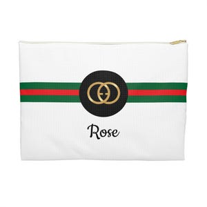 Striped Accessory Pouch l Makeup Bag with Gold Logo l Cosmetic Case l Travel Organizer l Gift for Her